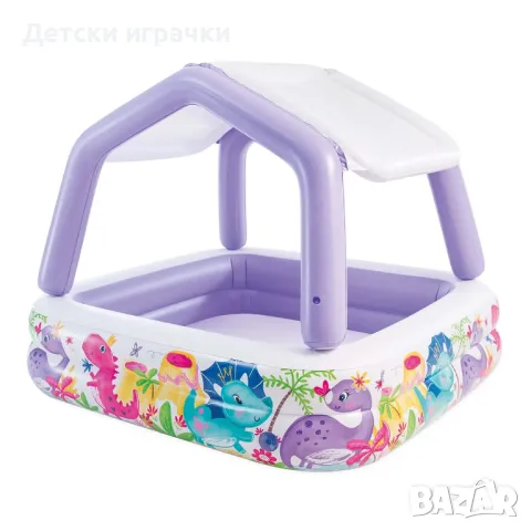 Детски надуваем басейн Intex Sun Shade, 157 х 157 см, PVC, с сенник, морски животни, снимка 3 - Басейни и аксесоари - 49925870