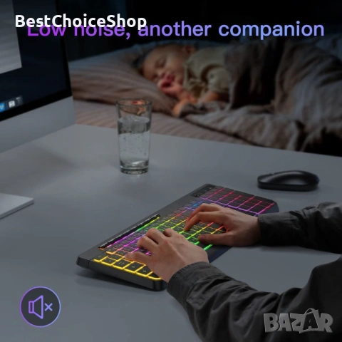 TECURS WK007 Wireless Keyboard – Безжична клавиатура с подсветка, водоустойчива, снимка 7 - Клавиатури и мишки - 53388903