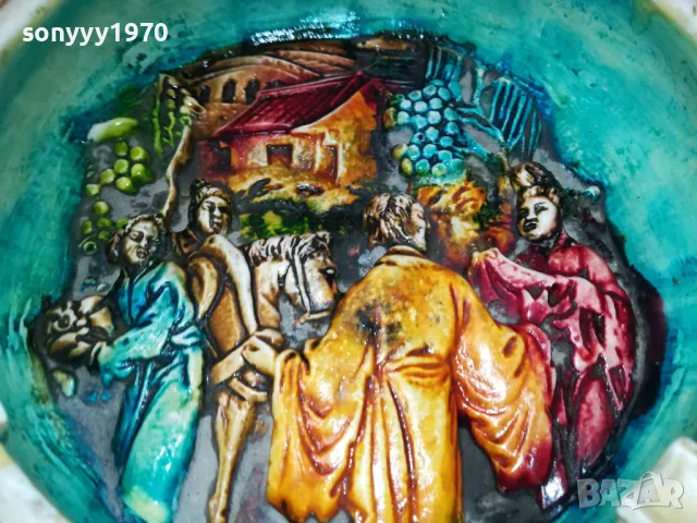 ГОЛЯМ МАСИВЕН РЕЛЕФЕН ПЕПЕЛНИК С ЯПОНСКИ МОТИВИ-ВНОС SWISS 1101251957, снимка 2 - Антикварни и старинни предмети - 48644730