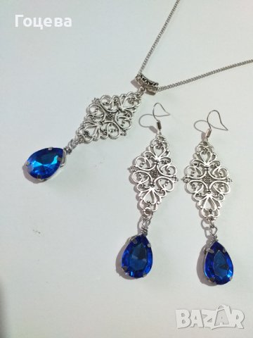 Разкошен комплект бижута в кралско синьо и филигранни орнаменти в цвят Сребро , снимка 5 - Бижутерийни комплекти - 38880933