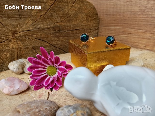 Висящи обеци в златист цвят с розов камък, снимка 6 - Обеци - 43215394