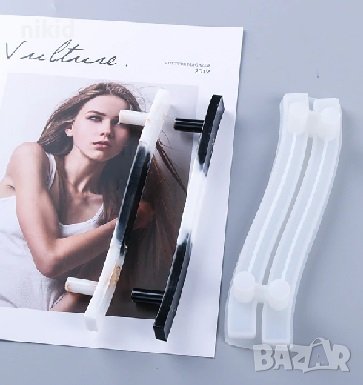 2 бр дръжки държачи заплато поднос чиния силиконов молд смола направа, снимка 2 - Форми - 37745704