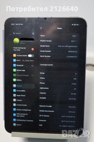 iPad mini 6 cellilar 64 GB   Като нов., снимка 3 - Таблети - 53560642