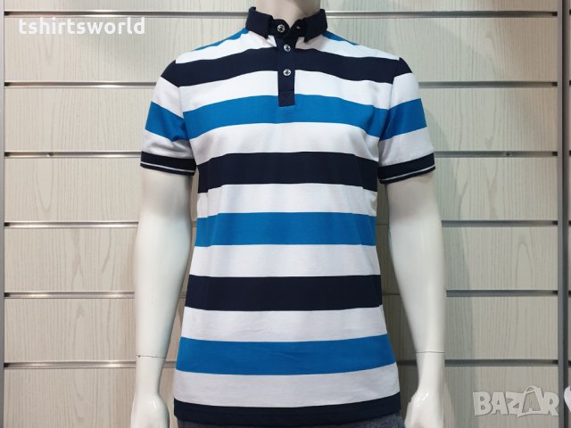 Нова мъжка моряшка блуза тип Lacoste, райе, копчета, пике, снимка 8 - Ризи - 32629301