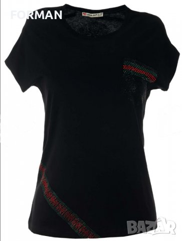 СТРАХОТНА черна тениска с щампи от камъчета и на гърба, снимка 1 - Тениски - 37695405