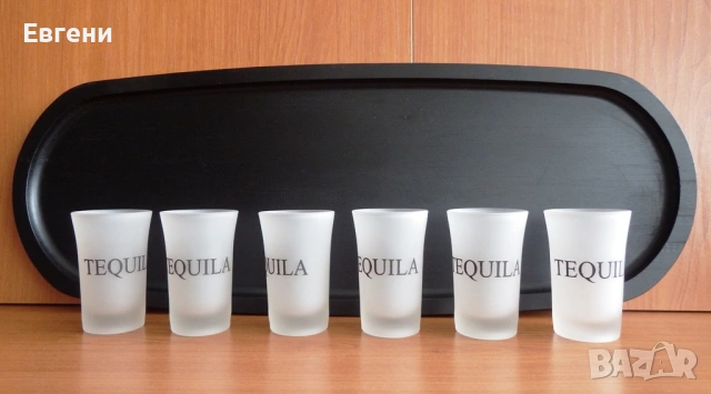 Чашки за шотове, 6 броя в комплект с поднос от бамбук