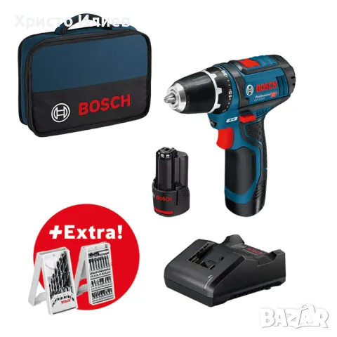 Акумулаторен винтоверт BOSCH GSR 12V-15 Professional 2 x 2,0 Ah батерии зарядно аксесоари чанта, снимка 2 - Винтоверти - 49466419