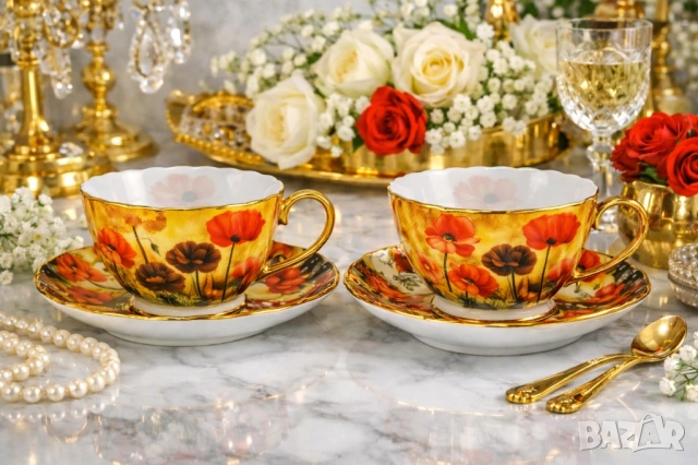 Чаши с цветя от костен порцелан за миялна машина