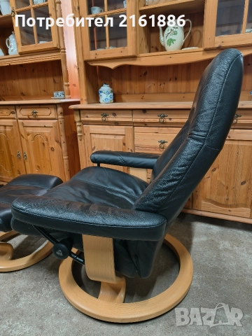 Relax кресло с отоманка от естествена кожа , снимка 3 - Дивани и мека мебел - 52885646