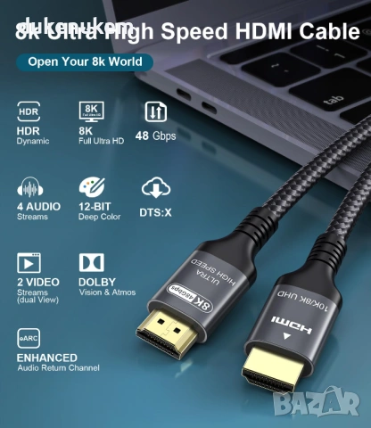 HDMI 2.1 кабел 10K / 8K, 48Gbps – 3 м, Ultra High Speed, снимка 7 - Мрежови адаптери - 53032592