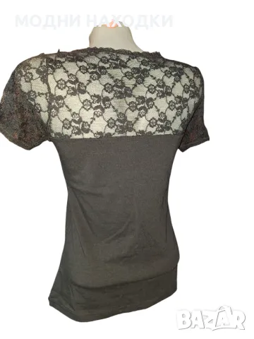 Черна Еластична Тениска с Дантела, снимка 5 - Тениски - 49801043