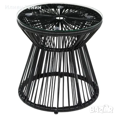 Outsunny Градинска маса от ратан, странична маса, стъклен плот, PE ратан, 40 см x 40 см x 42 см