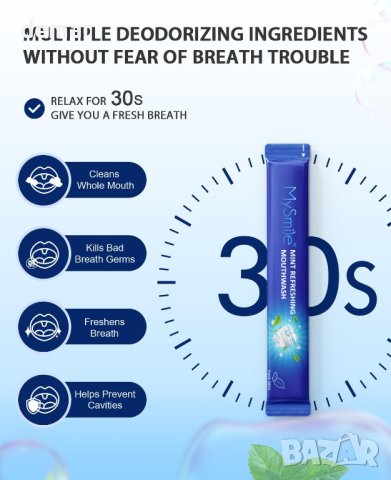 MySmile вода за уста без алкохол, 30 сашета за пътуване, снимка 6 - Други - 43751345