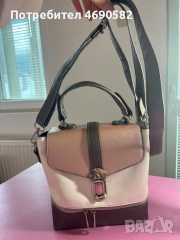 Чанта от естествена кожа в бяло, розово и сиво, снимка 6 - Чанти - 53045138