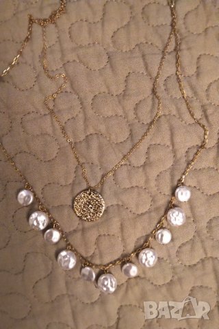  Позлатена сребърна огърлица с естествени перли  разпродажба 