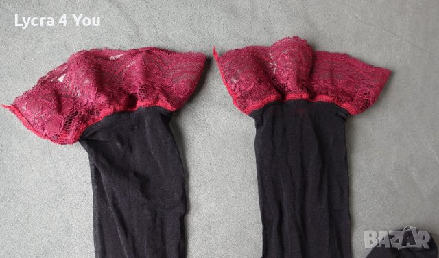 S/M силиконови чорапи с дантела в бордо цвят, снимка 6 - Бельо - 40301011
