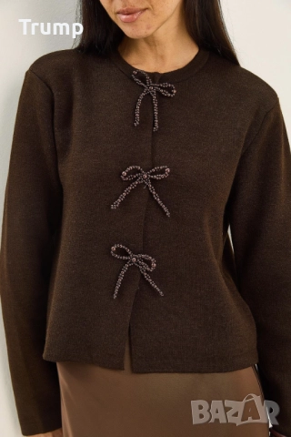  Стилна блуза, панделки от перли, бордо, кафяво, екрю, снимка 4 - Блузи с дълъг ръкав и пуловери - 52843013