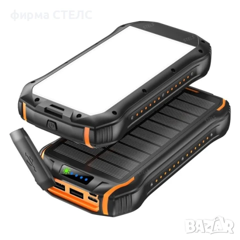 Преносима батерия STELS PowerMax 20K, 20000mAh, соларен панел, LED фенер, черно-оранжева, снимка 2 - Външни батерии - 50559228