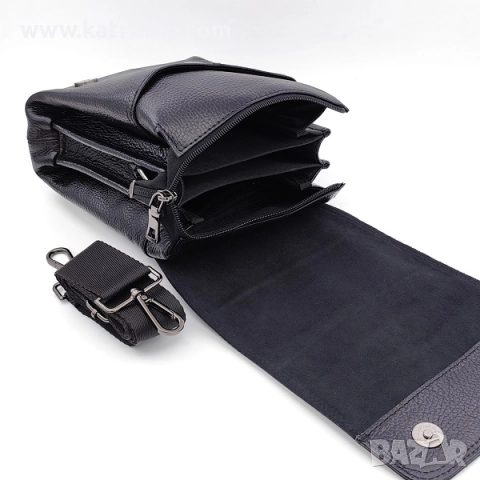 Подаръчен комплект за мъж – чанта с цял капак и портфейл от естествена кожа в черно, снимка 3 - Подаръци за мъже - 52414673