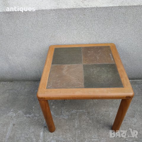 Стара дървена маса с плочки - Handmade by HASLEV - Denmark, снимка 1 - Антикварни и старинни предмети - 32362806