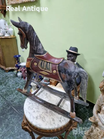 Прекрасна много стара антикварна дървена фигура статуетка люлеещ се кон, снимка 8 - Антикварни и старинни предмети - 49519016