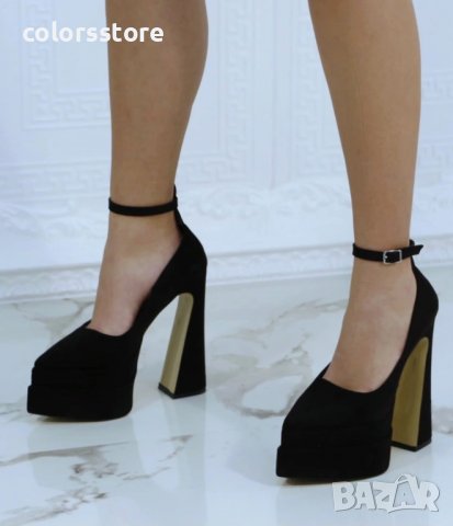 Обувки на ток - черен велур - VT2