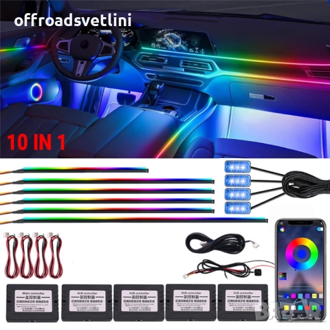 RAINBOW LED амбиентно осветление за автомобили с RGB 256 цвята, 10 в 1, снимка 2 - Аксесоари и консумативи - 52827850