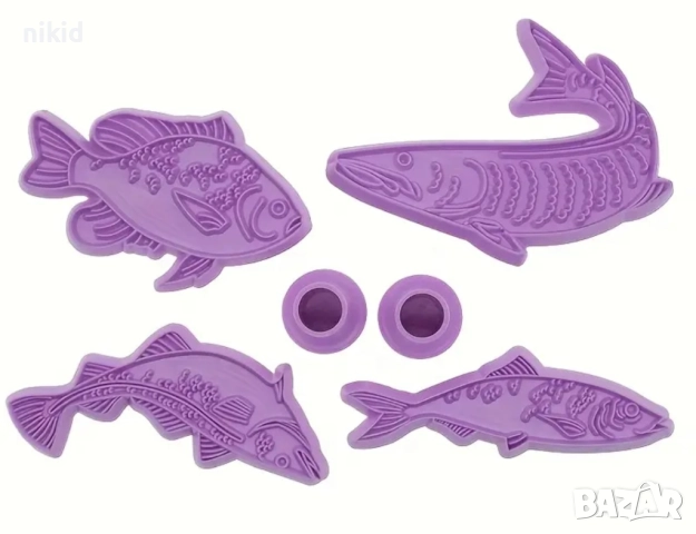 4 бр резци резец печат риби риба релефни за украса декорация торта фондан сладки и форма форми, снимка 5 - Форми - 14329807