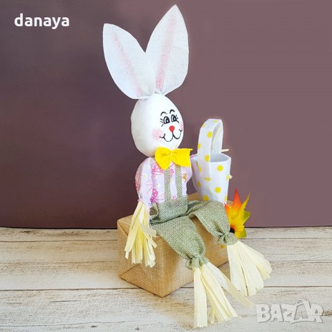 2069 Великденска украса Седнал заек с кошничка, снимка 5 - Декорация за дома - 32368717