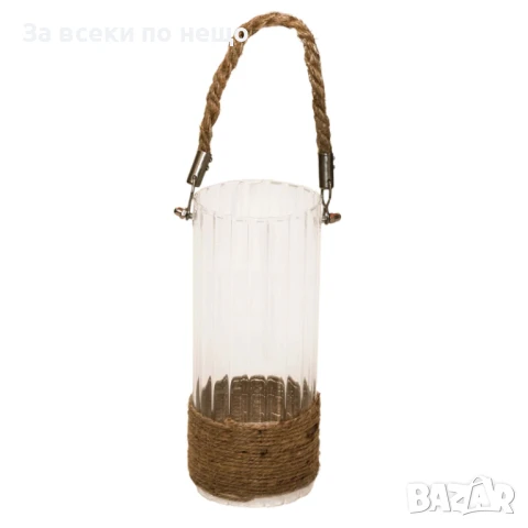 Прозрачна стъклена ваза с конопена дръжка Код P1021