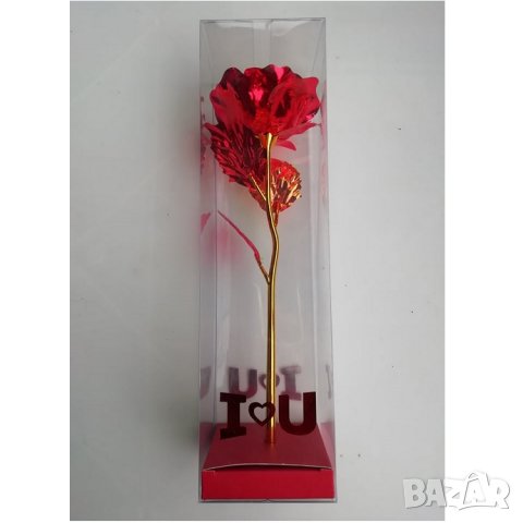 Златна Роза Кристална Роза Червена Роза в прозрачна кутия, снимка 4 - Романтични подаръци - 35208221
