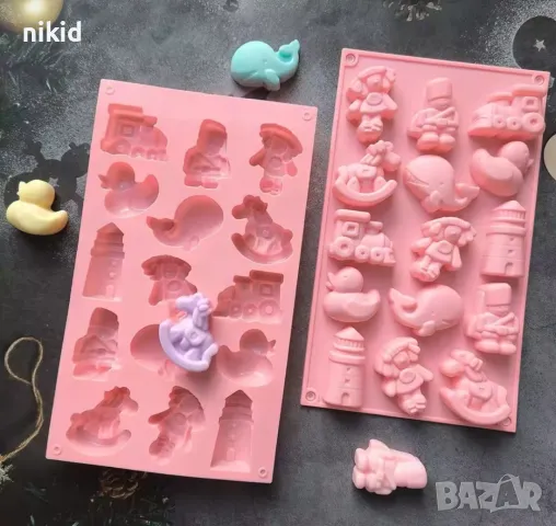 Бебешки конче влак кукла пате кула кит човече деца силиконов молд форма гипс фондан шоколад сапун, снимка 3 - Форми - 48244230
