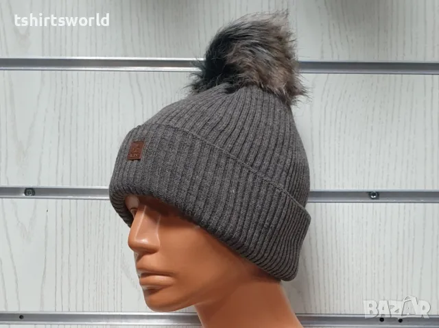 Нова зимна топла дамска шапка Silver Star в светлокафяв цвят с пух/помпон, снимка 5 - Шапки - 47926700