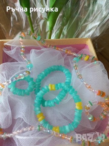 Ръчно изработен комплект -гердан ,две гривни и пръстен за общо 20лв, снимка 1