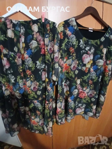 НОВ КОСТЮМ 3-4xl ОТ ФИН ШИФОН С ПРЕКРАСНА ФЛОРАЛНА РАЗЦВЕТКА БГ производител с еластична подплата