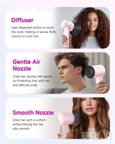 PLUZZ Йонен сешоар с дифузер ,бързо сушене и нисък шум, термоконтрол 110 000 об/мин , снимка 4 - Сешоари - 51462591