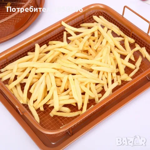 Комплект правоъгълна мрежеста кошница + тава от въглеродна стомана, снимка 2 - Аксесоари за кухня - 48488635