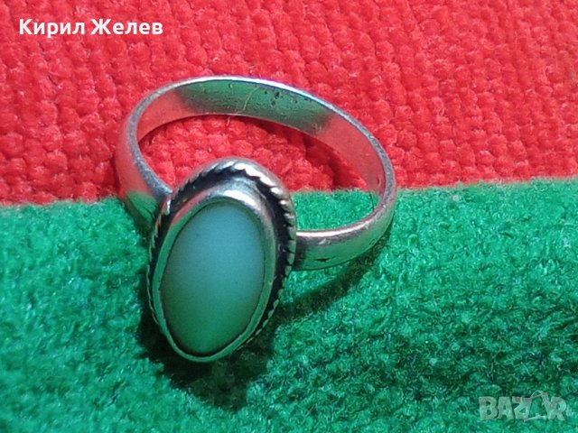 СТАР ФРЕНСКИ СРЕБЪРЕН СКЪПОЦЕНЕН ПРЪСТЕН с БЯЛ ШЛИФОВАН ИВИЧЕСТ АХАТ ВИСОКА ПРОБА СРЕБРО 25269