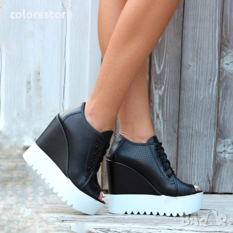 Летни боти на платформа - черна кожа - K222, снимка 2 - Дамски боти - 37277851