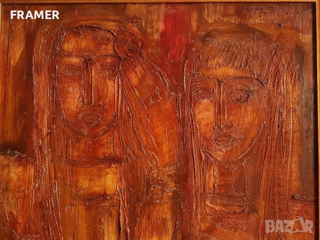 Цветан Цонев 1936 - 2004 Моми Лазарки 1980те години маслени бои, снимка 3 - Картини - 43518056