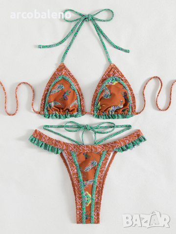 Дамски бански костюм с етнически принт и връзки, 4цвята , снимка 11 - Бански костюми - 40146763