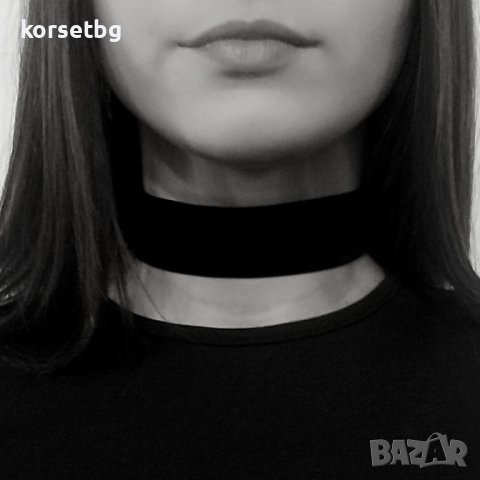 Ръчно изработен дамски чокър от кадифе с висулка сърце 20345, снимка 1