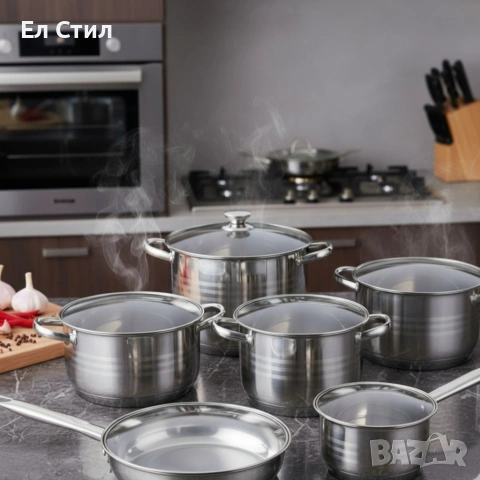 Комплект съдове от неръждаема стомана – 12 части - Готви като професионалист у дома, снимка 2 - Съдове за готвене - 53586845