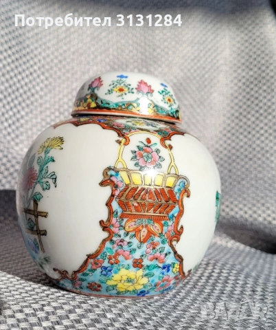 Canton Винтидж рьчно рисувана буркан за съхранение Китай , снимка 5 - Антикварни и старинни предмети - 53072186