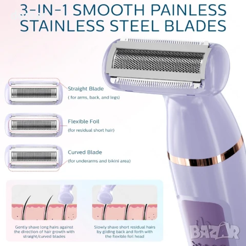 Електрически тример DmgicPro за жени, водоустойчив, безжичен, презареждащ се с USB-C, снимка 3 - Електрически самобръсначки - 50965748