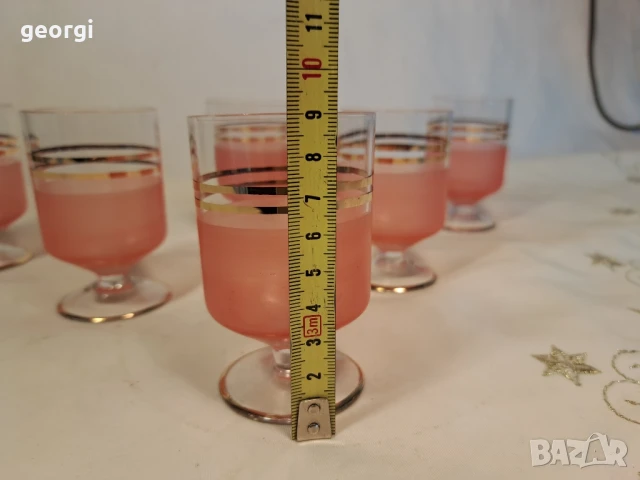 ретро стъклени чаши за ракия със златен кант и цветно стъкло   26/1, снимка 6 - Чаши - 50493586