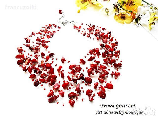 Колие от червен корал - многоредно, снимка 4 - Колиета, медальони, синджири - 15674386