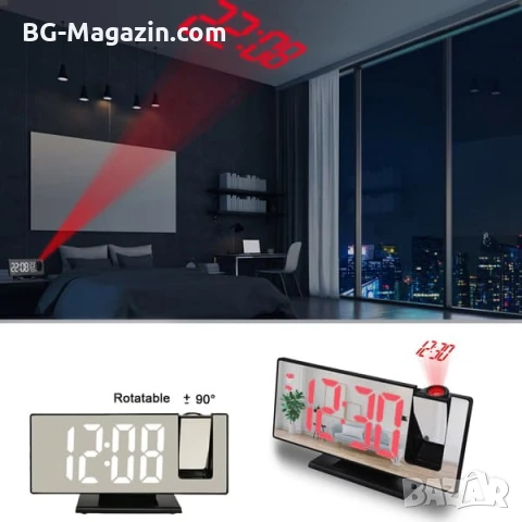 Електронен настолен часовник с проектор таван LED дигитален термометър аларма будилник USB на ток, снимка 2 - Други - 51039079