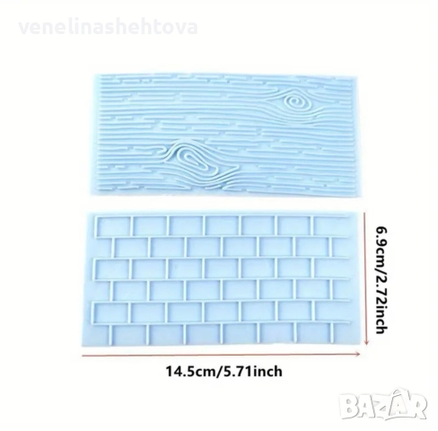 2 броя силиконова форма с релеф тухли стена кора на дърво за фондан декорация торта , снимка 3 - Форми - 52945336