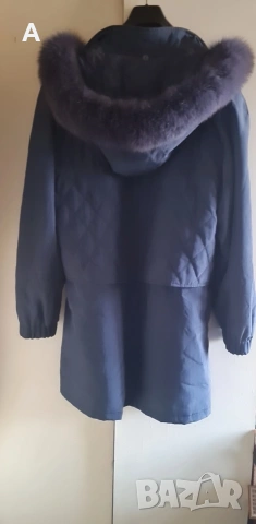 Елегантна синя парка с естествен косъм 120см.гр.об, снимка 4 - Палта, манта - 53003757